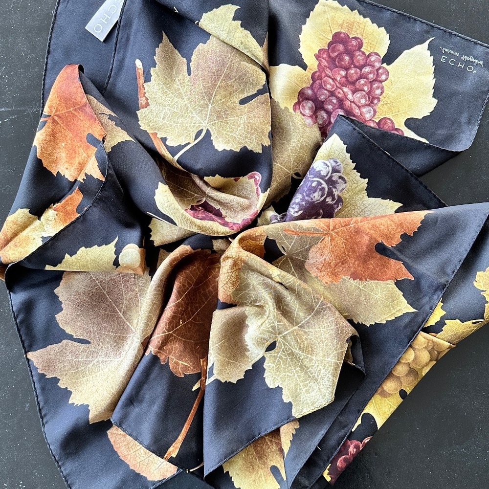 Echo Silk Scarf Autumn Vineyard 35 Inch Square Black Orange Beautiful